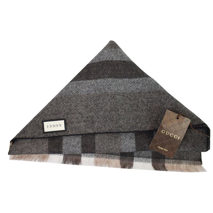 GUCCI Web Stripe Wool Scarf Brown 387574
