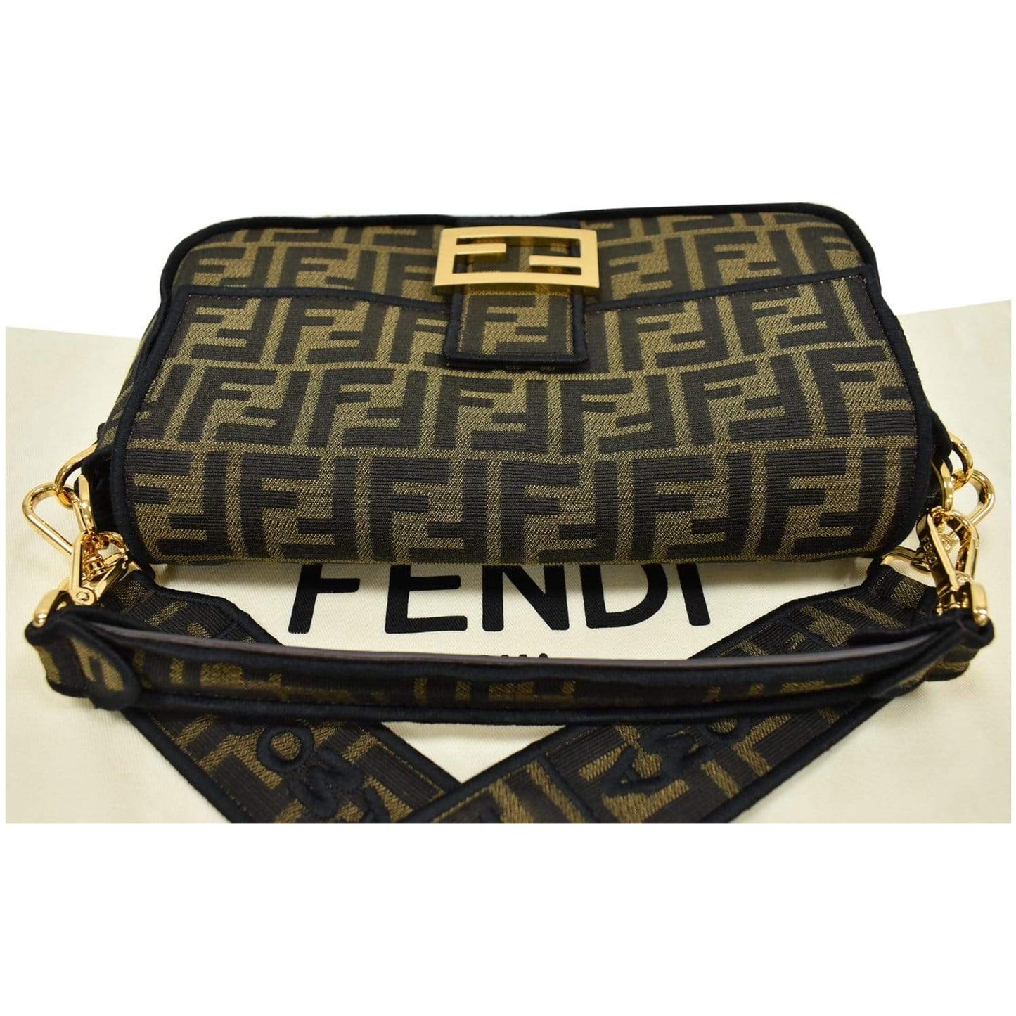 FENDI Mini Baguette Zucca Canvas Shoulder Bag Brown