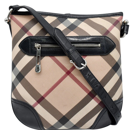 BURBERRY Dryden Small Supernova Check Patent Leather Crossbody Bag Black