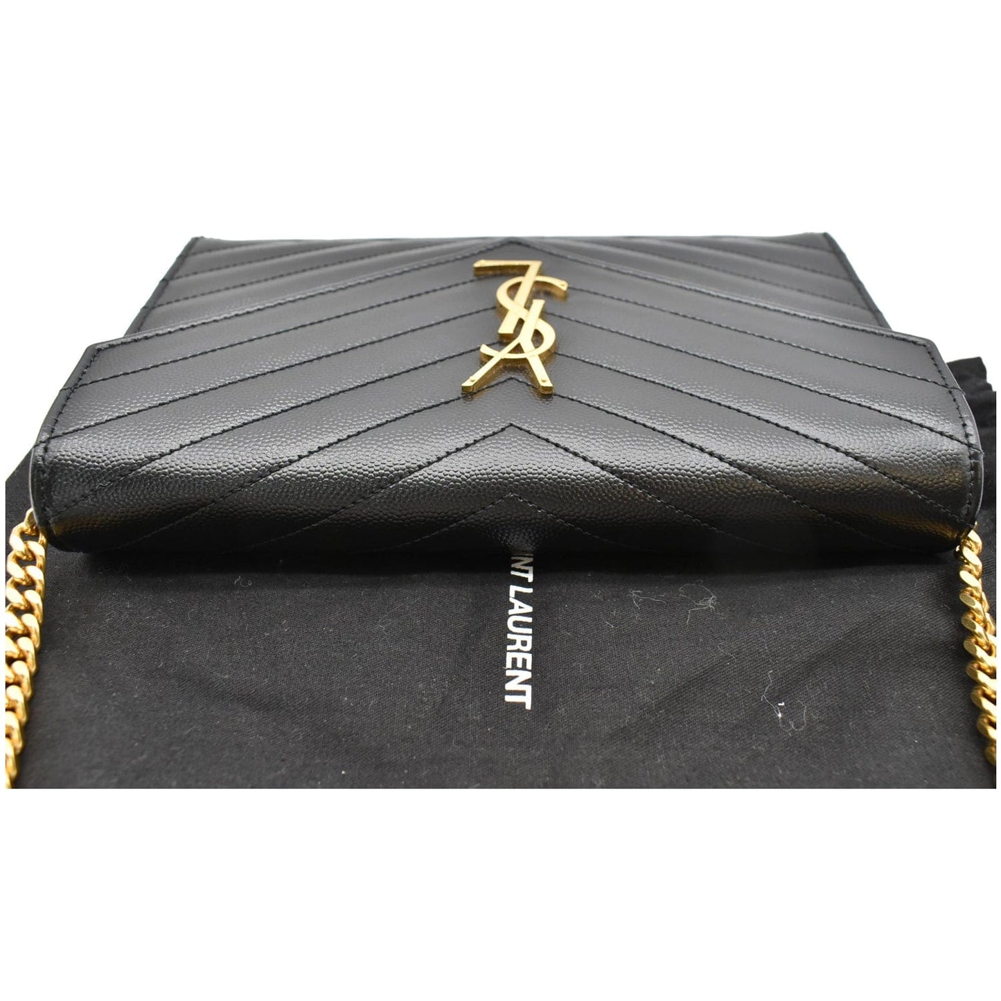 YVES SAINT LAURENT Envelope Monogram Leather Crossbody Chain Wallet Black