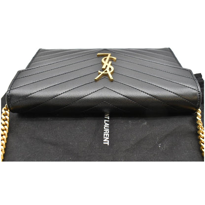 YVES SAINT LAURENT Envelope Monogram Leather Crossbody Chain Wallet Black