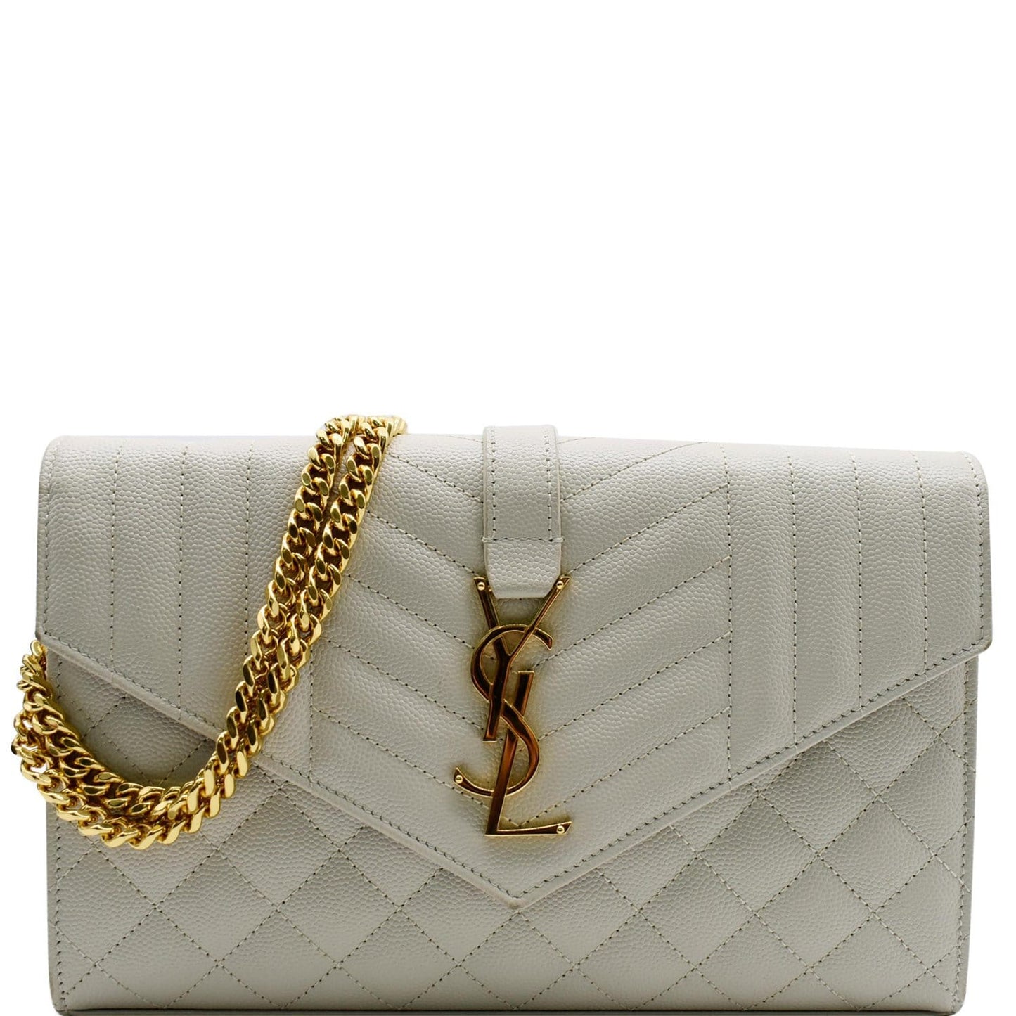 YVES SAINT LAURENT Envelope Small Leather Shoulder Bag Blanc Vintage