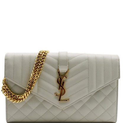 YVES SAINT LAURENT Envelope Small Leather Shoulder Bag Blanc Vintage