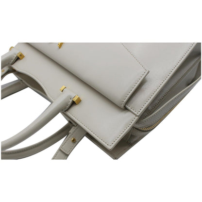 YVES SAINT LAURENT Uptown Medium Leather Tote Bag White