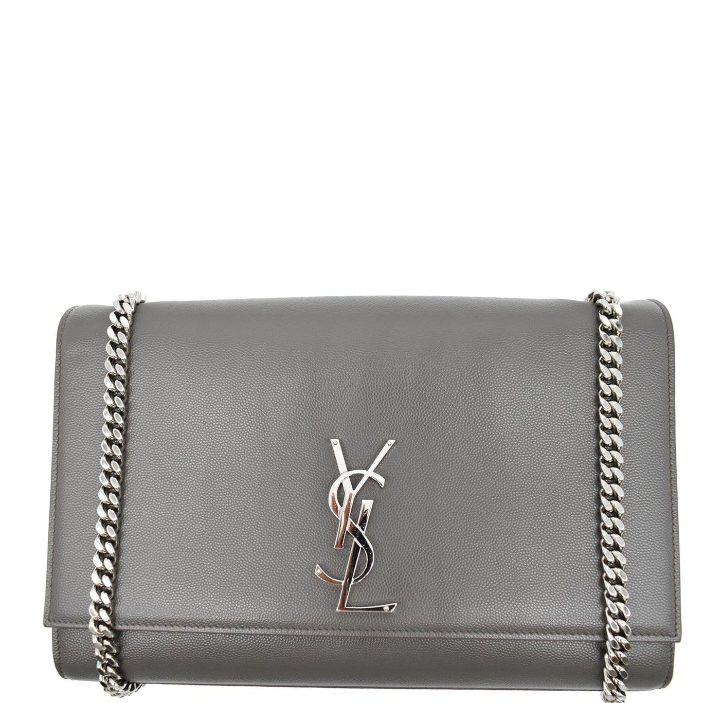 YVES SAINT LAURENT Kate Large Grain De Poudre Leather Shoulder Bag Grey