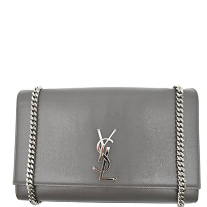 YVES SAINT LAURENT Kate Large Grain De Poudre Leather Shoulder Bag Grey