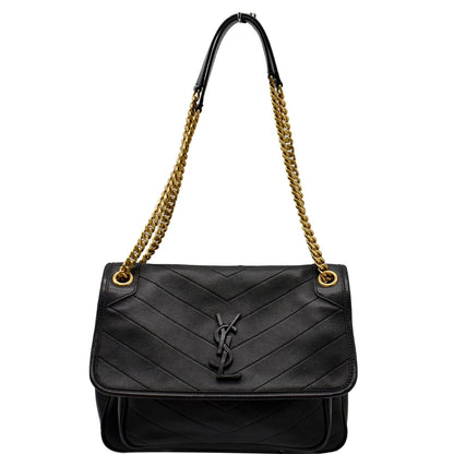YVES SAINT LAURENT Niki Medium Leather Shoulder Bag Black