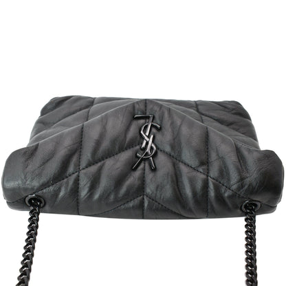 YVES SAINT LAURENT Small Loulou Puffer Quilted Lambskin Leather Crossbody Bag Black