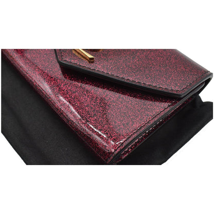 YVES SAINT LAURENT Envelope Glitter Patent Leather Wallet Red