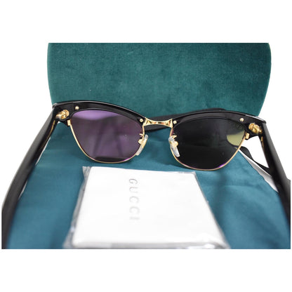 GUCCI GG0153S 001 Black Frame Cat Eye Sunglasses Pink Mirrored Lens