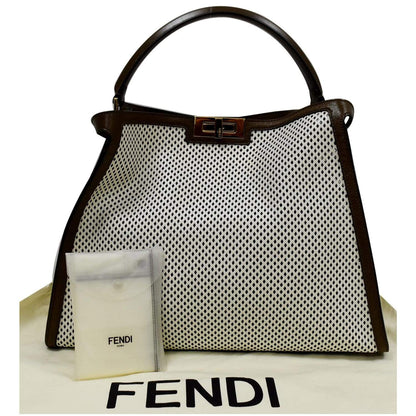FENDI Peekaboo X-Lite Large Perforated Leather Tote Bag White