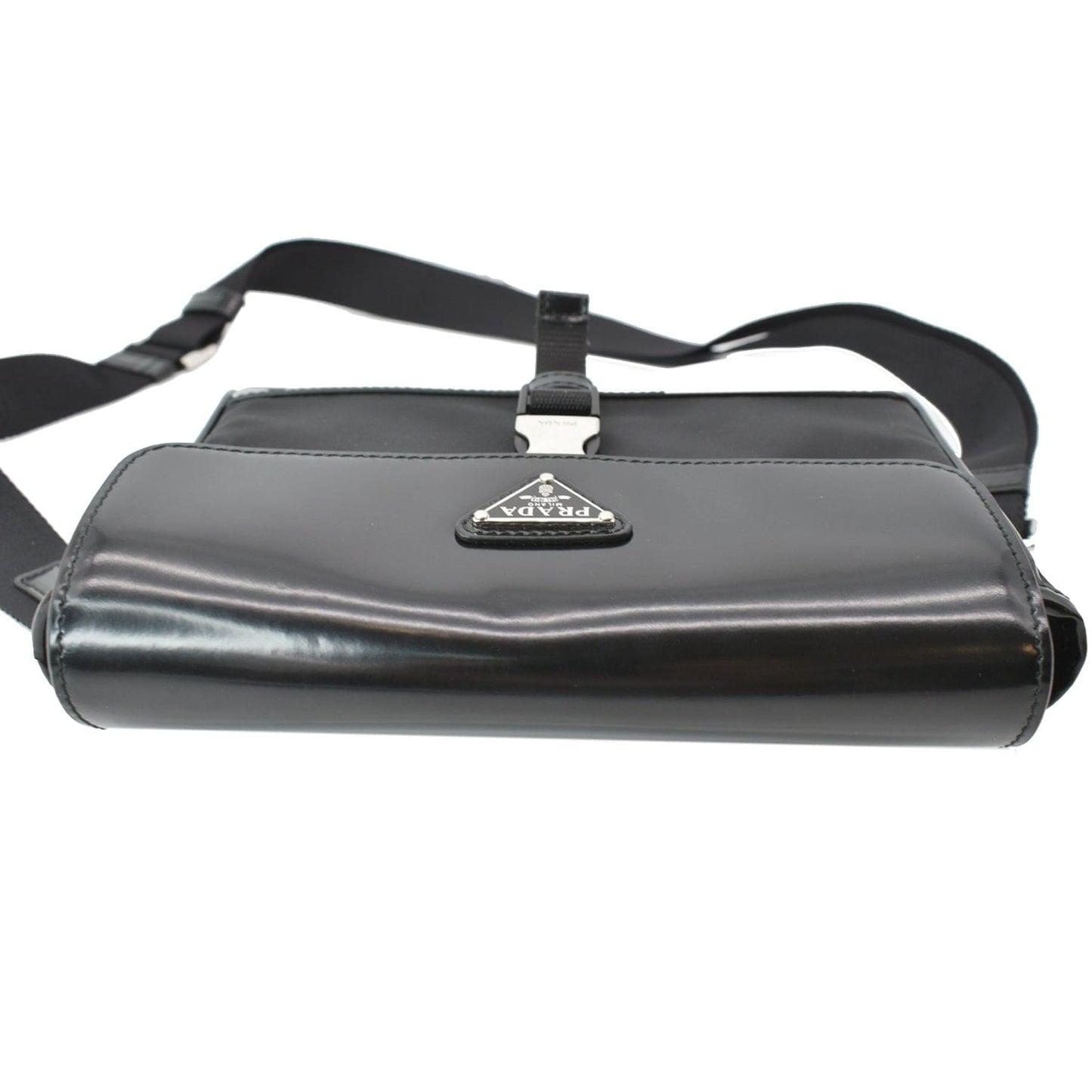 PRADA Re-Nylon Leather Shoulder Bag Black