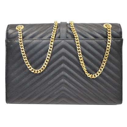 YVES SAINT LAURENT Large Envelope Grain De Poudre Chain Shoulder Bag Black