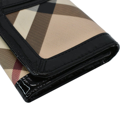 BURBERRY House Check Patent Leather Continental Wallet Black