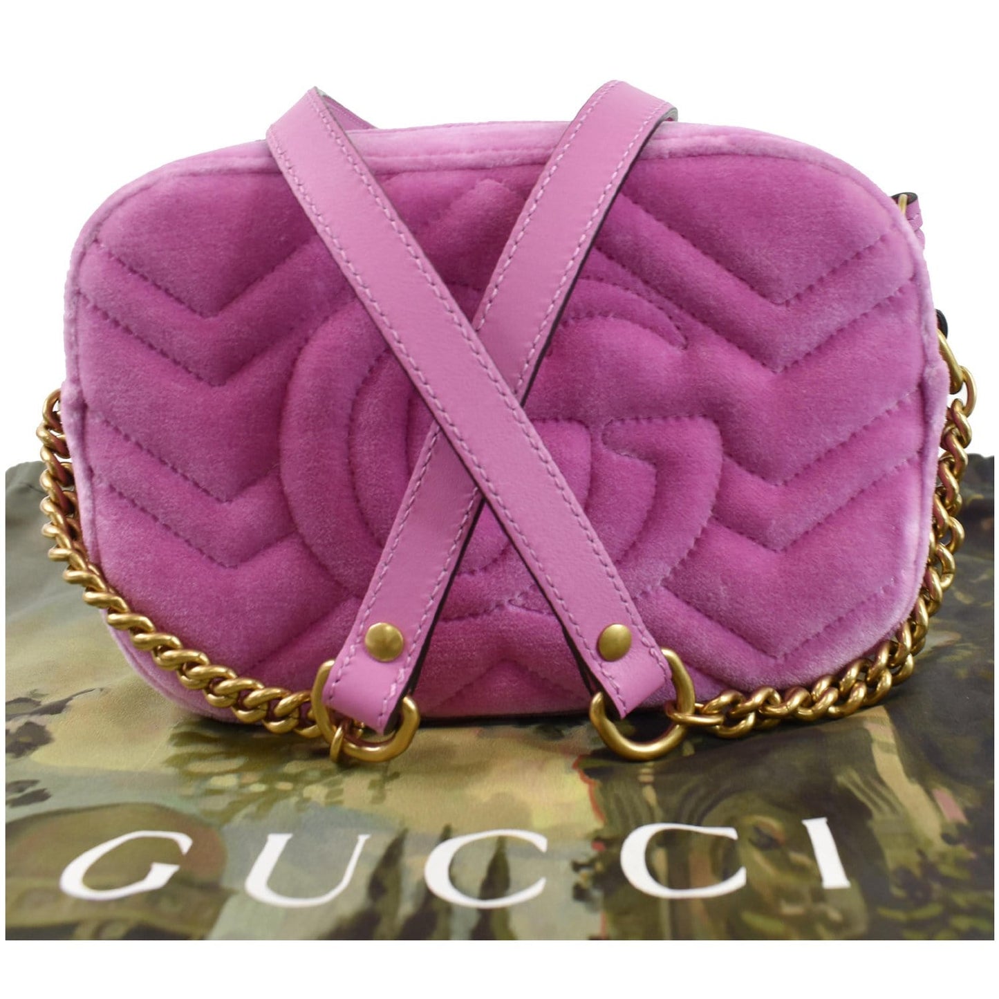 GUCCI GG Marmont Mini Marquise Crystal Velvet Crossbody Bag Pink 448065