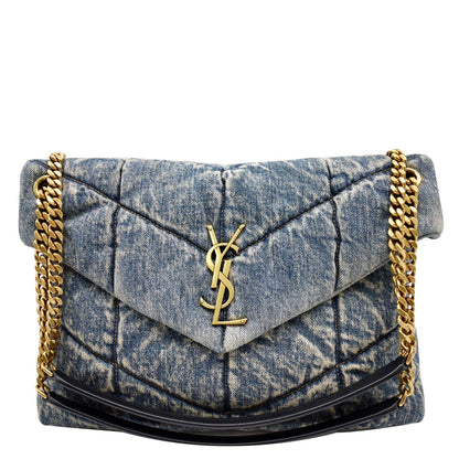 YVES SAINT LAURENT Vintage Puffer Medium Denim Canvas Shoulder Bag Blue