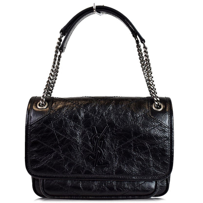 YVES SAINT LAURENT Niki Baby Crinkle Leather Crossbody Bag Black