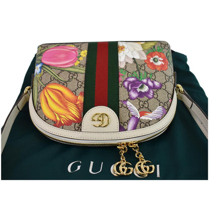 GUCCI Ophidia Flora Small Supreme Canvas Shoulder Bag Beige 499621 - Final Sale