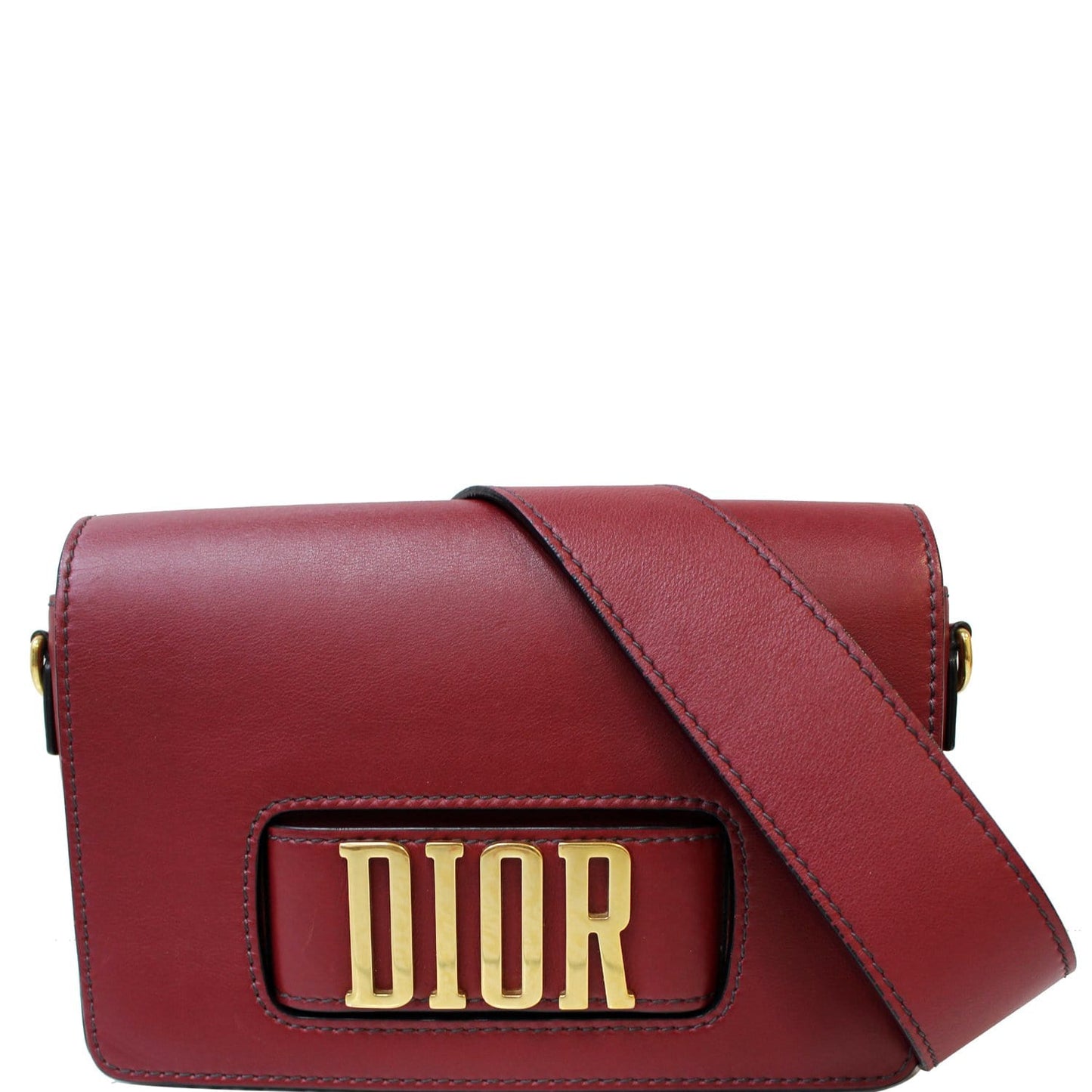 CHRISTIAN DIOR Dio(r)evolution Flap Calfskin Shoulder Bag Dark Red
