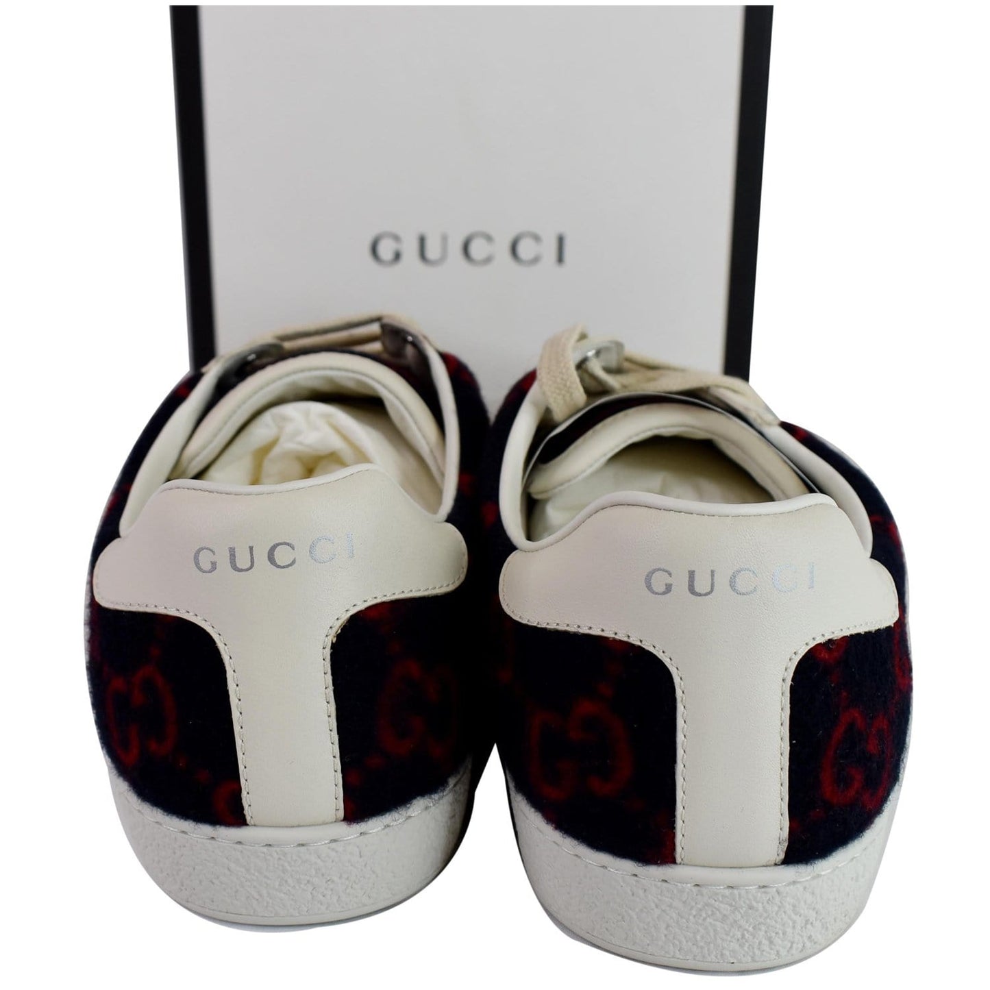 GUCCI Ace Low-Top Wool GG Monogram Sneaker Blue/Red 548695 US 9.5 - 15% OFF