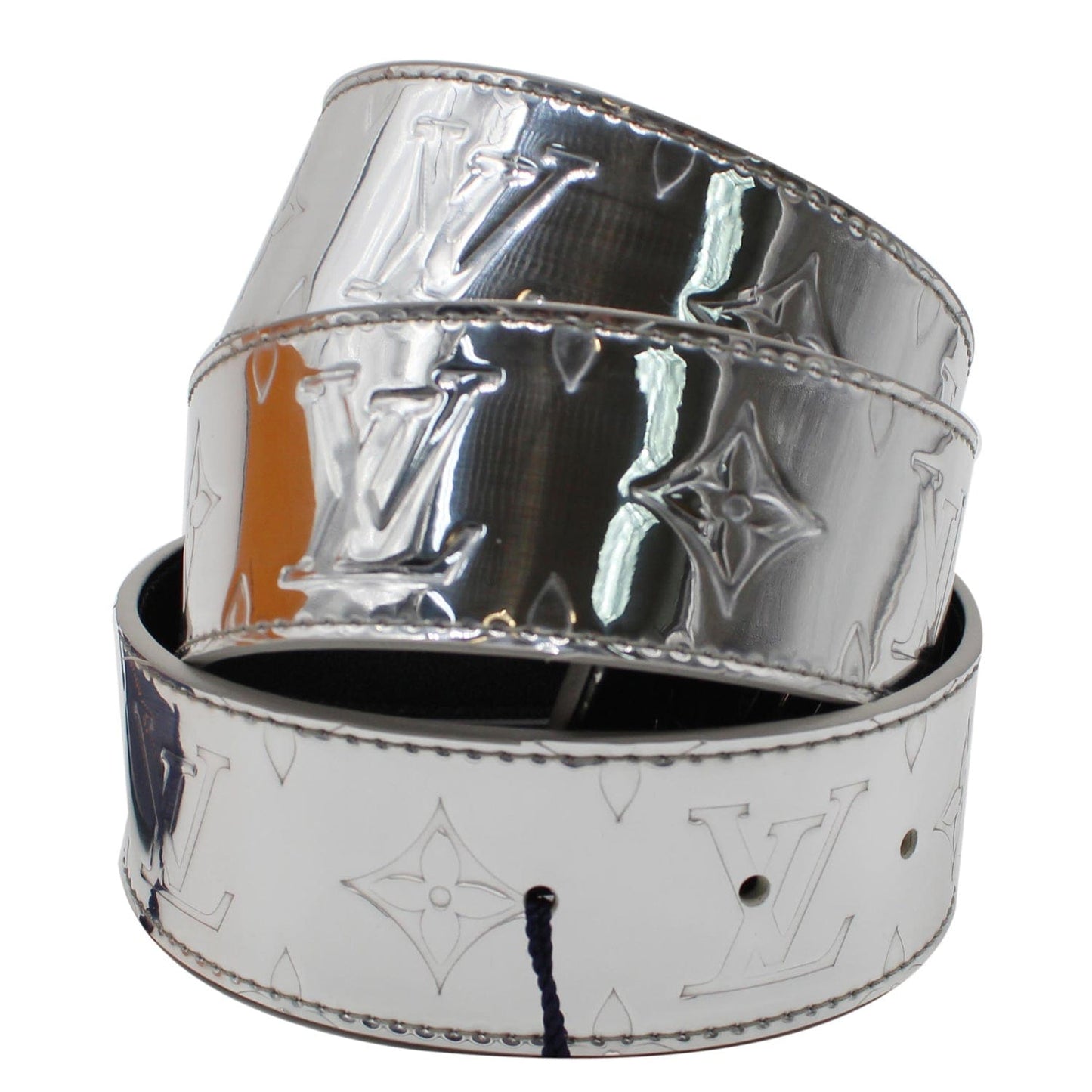 LOUIS VUITTON LV Initiales Mirror Reversible Monogram Belt Metallic Silver
