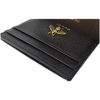 GUCCI Animalier Bee Leather Card Case Black 523685