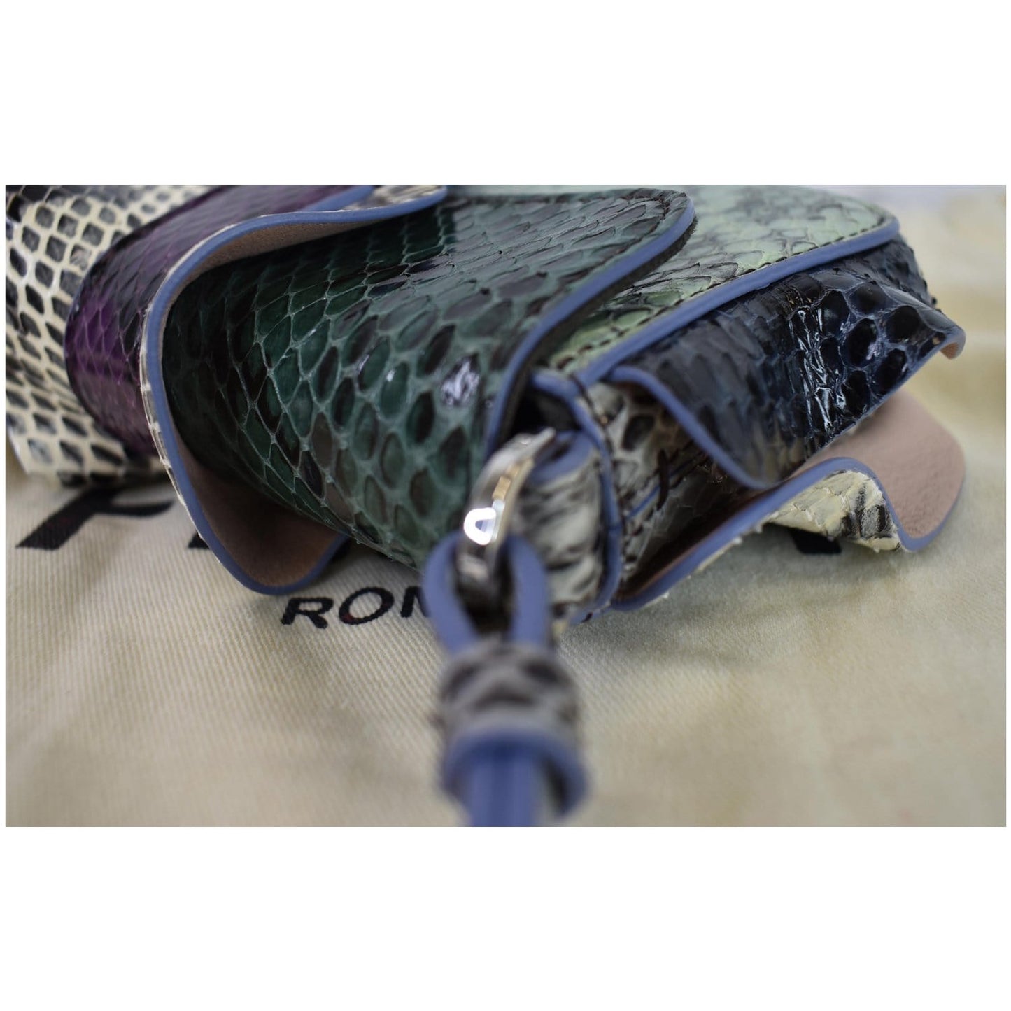 FENDI Baguette MicroWave Python Leather Chain Crossbody Bag Multi