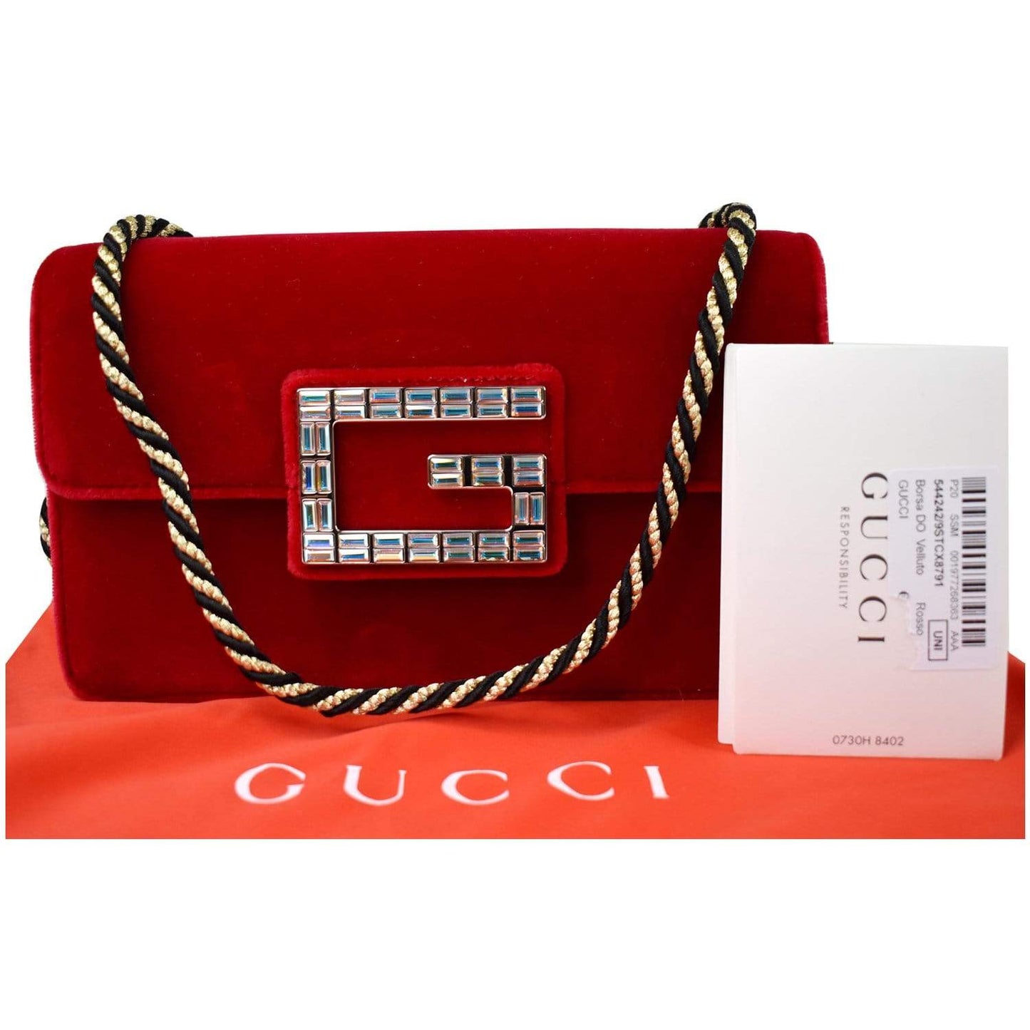 GUCCI Broadway Mini Velvet Crossbody Bag Red 544242 - Final Sale