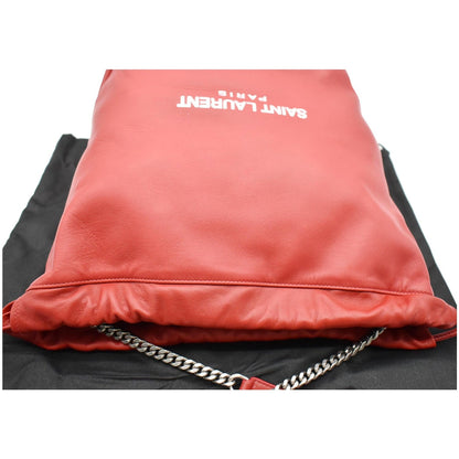 YVES SAINT LAURENT Teddy Lambskin Leather Bucket Shoulder Bag Red