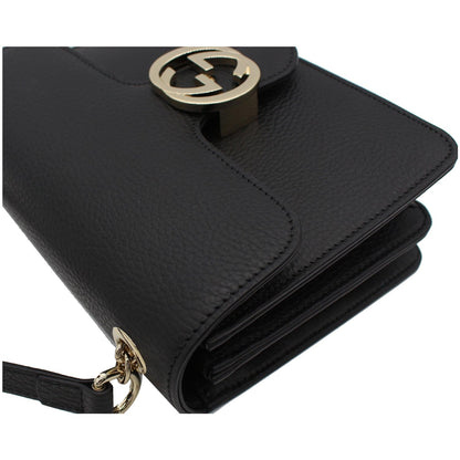 GUCCI Interlocking GG Leather Crossbody Bag Black