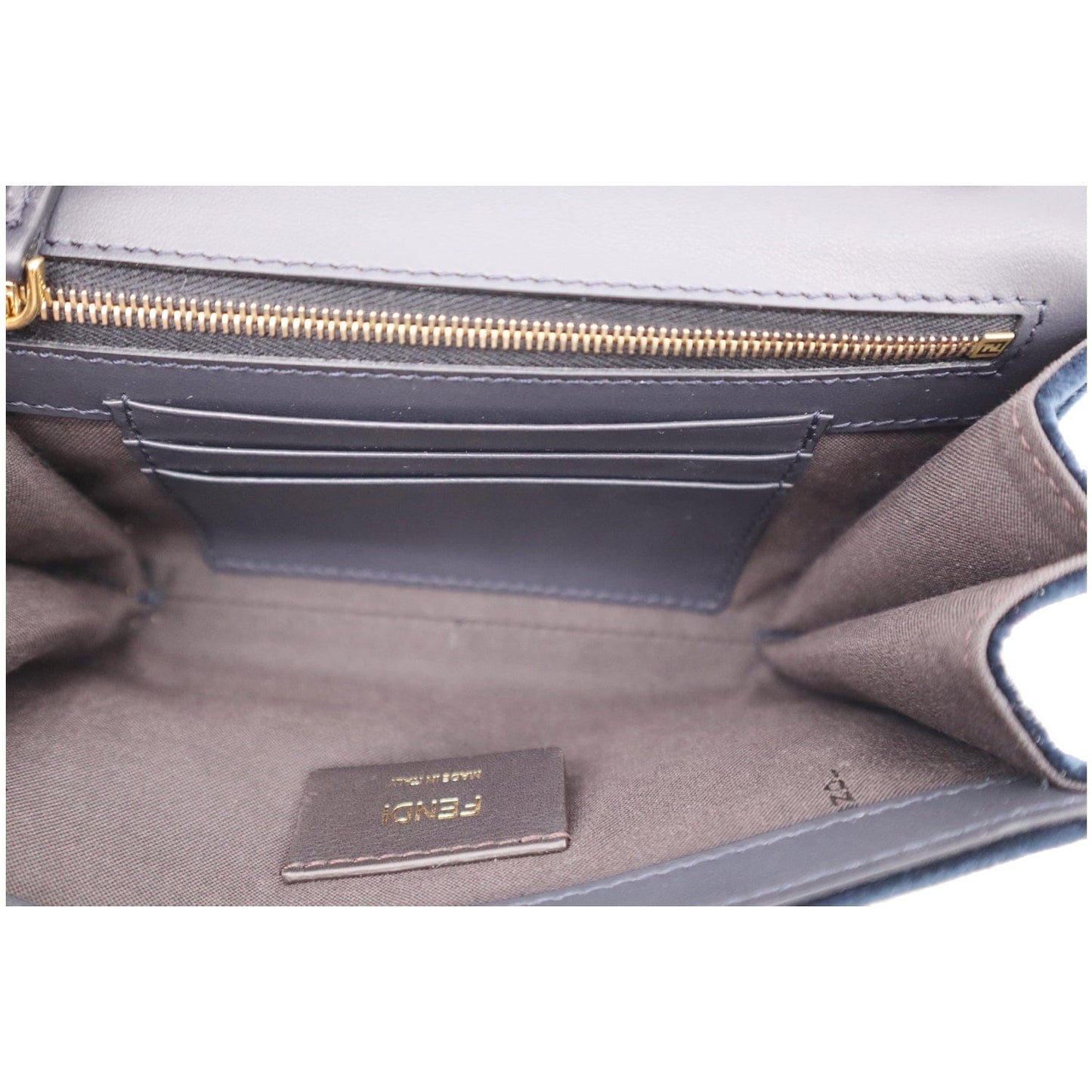 FENDI F Logo Velvet Wallet On Chain Crossbody Bag Dark Blue