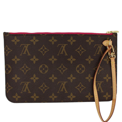LOUIS VUITTON Neverfull MM Monogram Canvas Pochette Wristlet Pouch Fuchsia