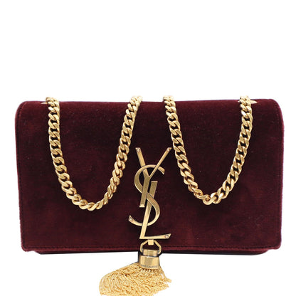 YVES SAINT LAURENT Kate Medium Tassel Velvet Crossbody Bag Burgundy - 10% OFF