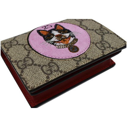 GUCCI Bosco Patch GG Supreme Canvas Card Case Wallet Beige 506277