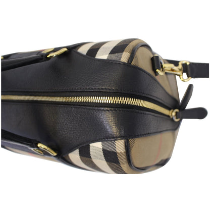 BURBERRY Alchester Medium House Check Satchel Bag Black/Beige