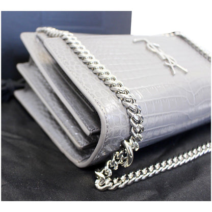 SAINT LAURENT Sunset Medium Crocodile Embossed Leather Crossbody Bag