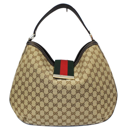 GUCCI New Ladies Web GG Canvas Large Hobo Bag Beige 233604