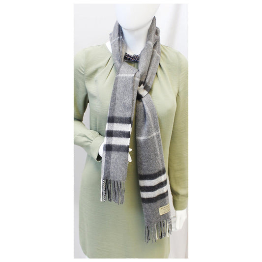 BURBERRY Classic Check Cashmere Scarf Grey