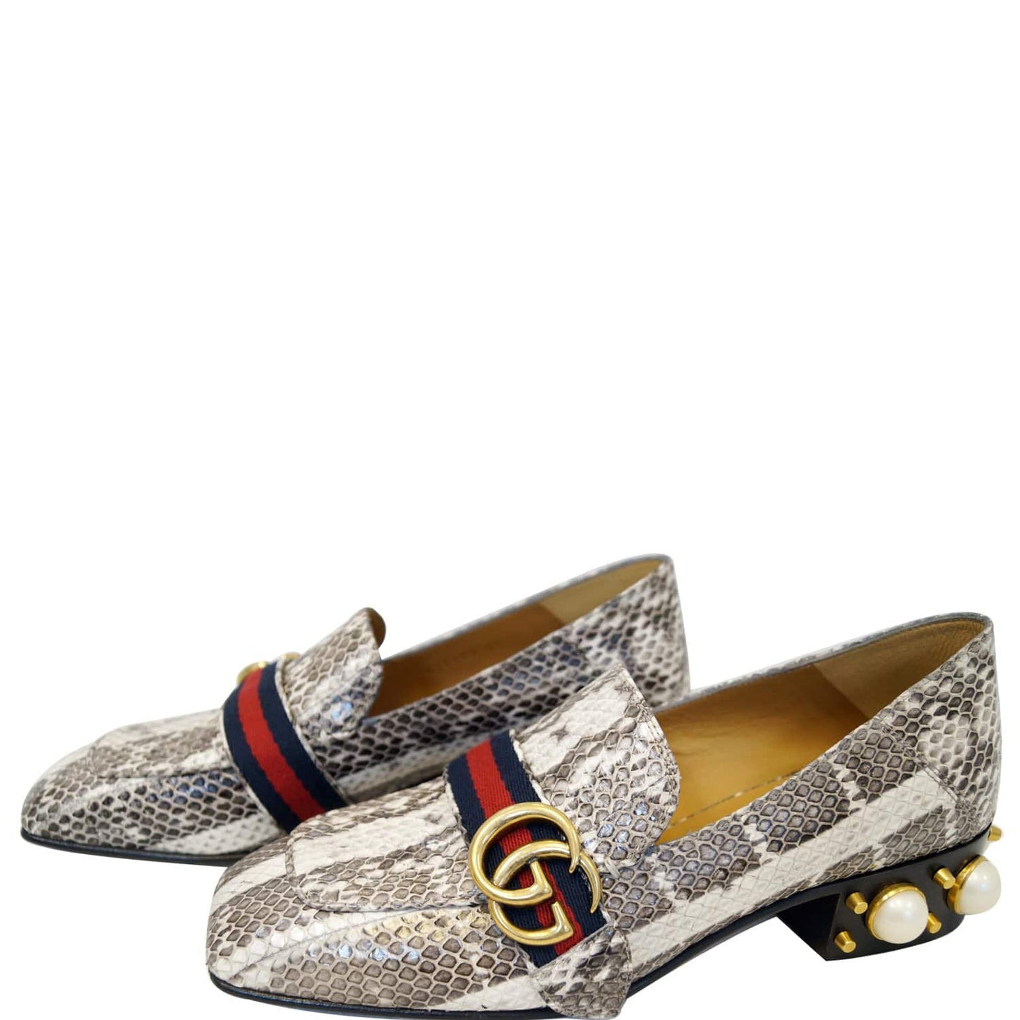 Gucci Mid-Heel GG Snakeskin Loafer Size US 7 Grey 423559 - Last Call