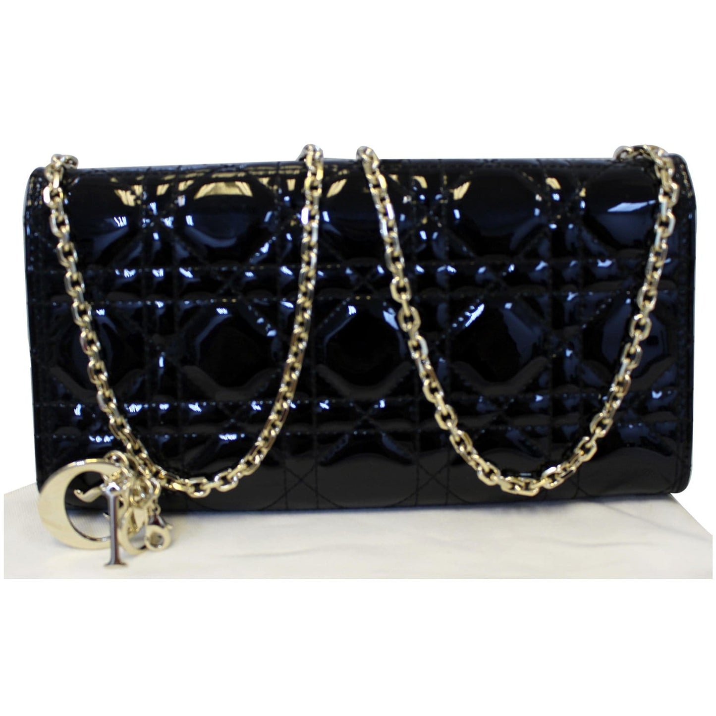 CHRISTIAN DIOR Lady Dior Croisiere Cannage Lambskin Chain Wallet Black