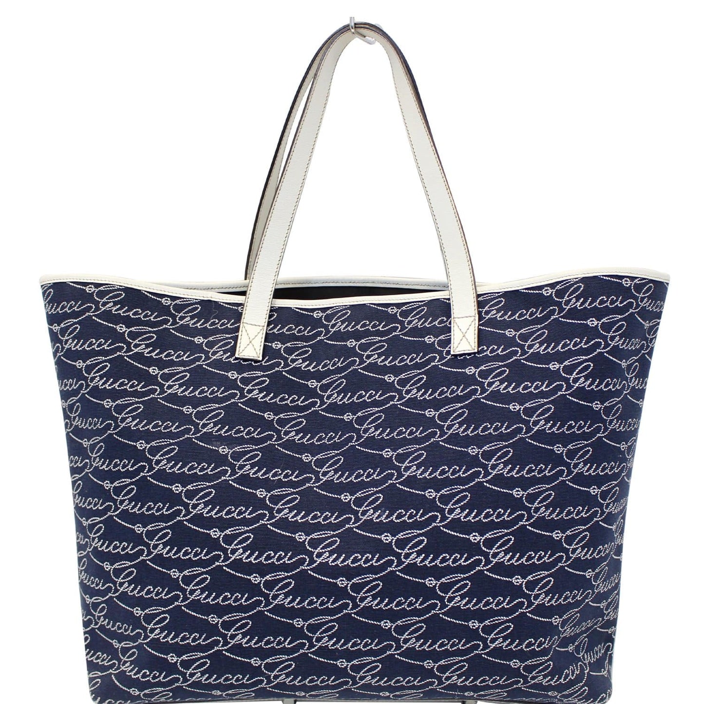 GUCCI Large Blue Canvas White Script Tote Bag 257245