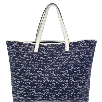 GUCCI Large Blue Canvas White Script Tote Bag 257245