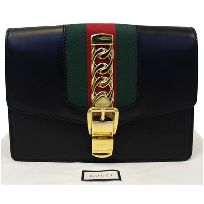 GUCCI Sylvie Calfskin Leather Belt Bumbag Black 476811