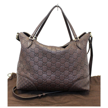 GUCCI Guccissima Leather Bree Top Handle Bag Dark Brown