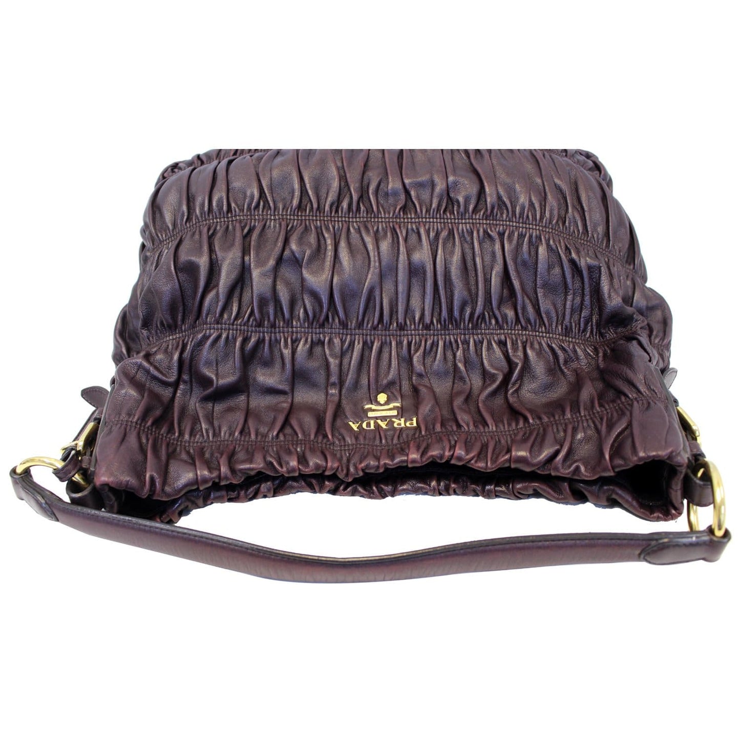 PRADA Gaufre Nappa Leather Hobo Bag Brown