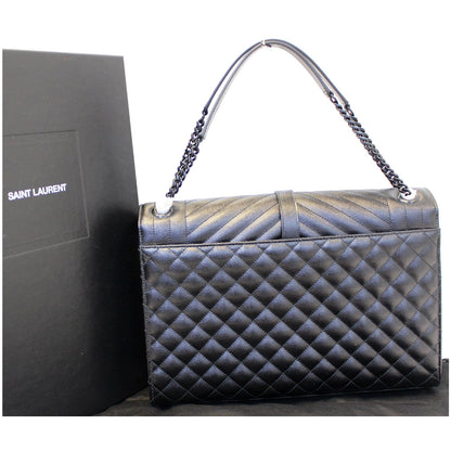 YVES SAINT LAURENT Envelope Large Matelasse Embossed Leather Shoulder Bag Black