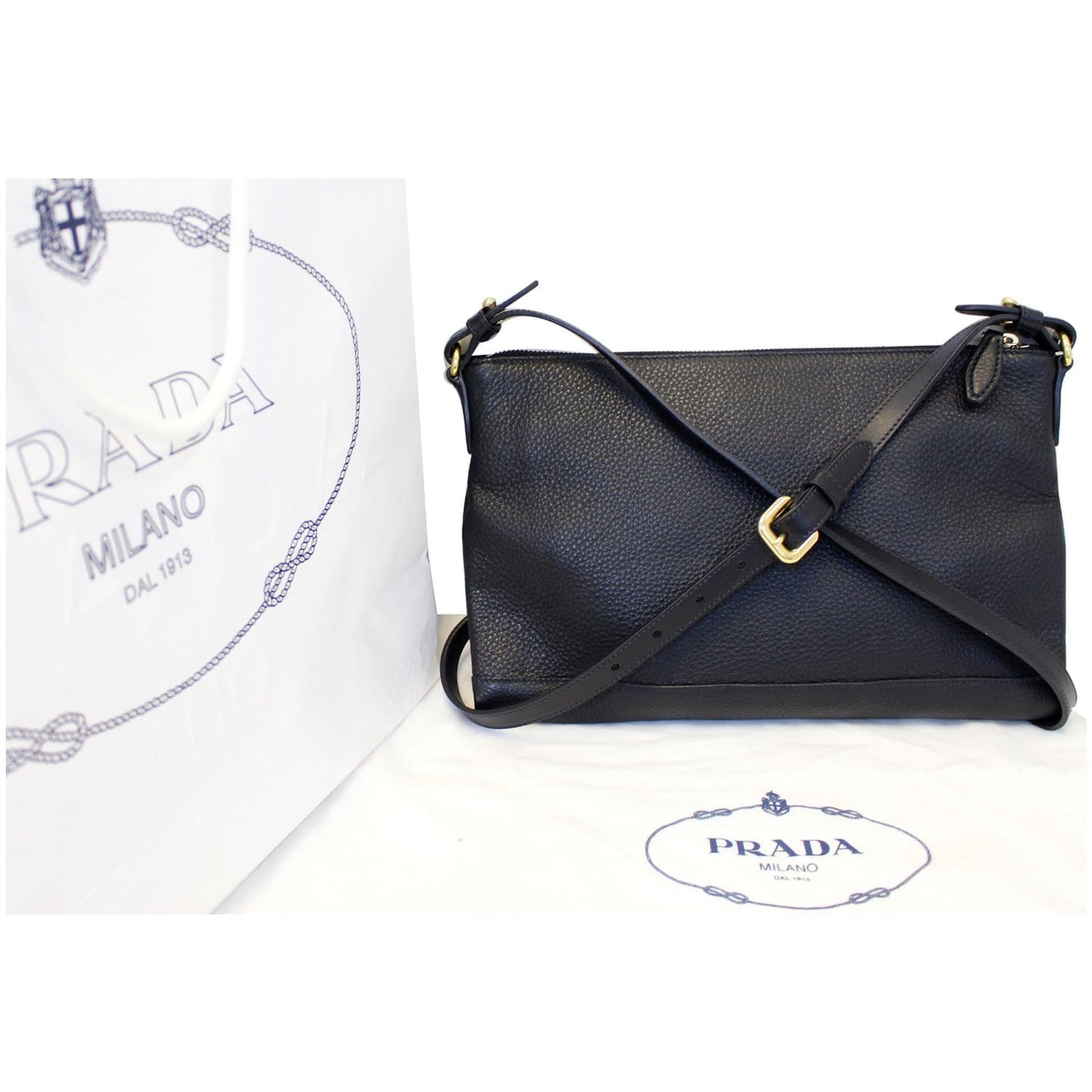 PRADA Vitello Daino Leather Crossbody Bag 1BH050 Black