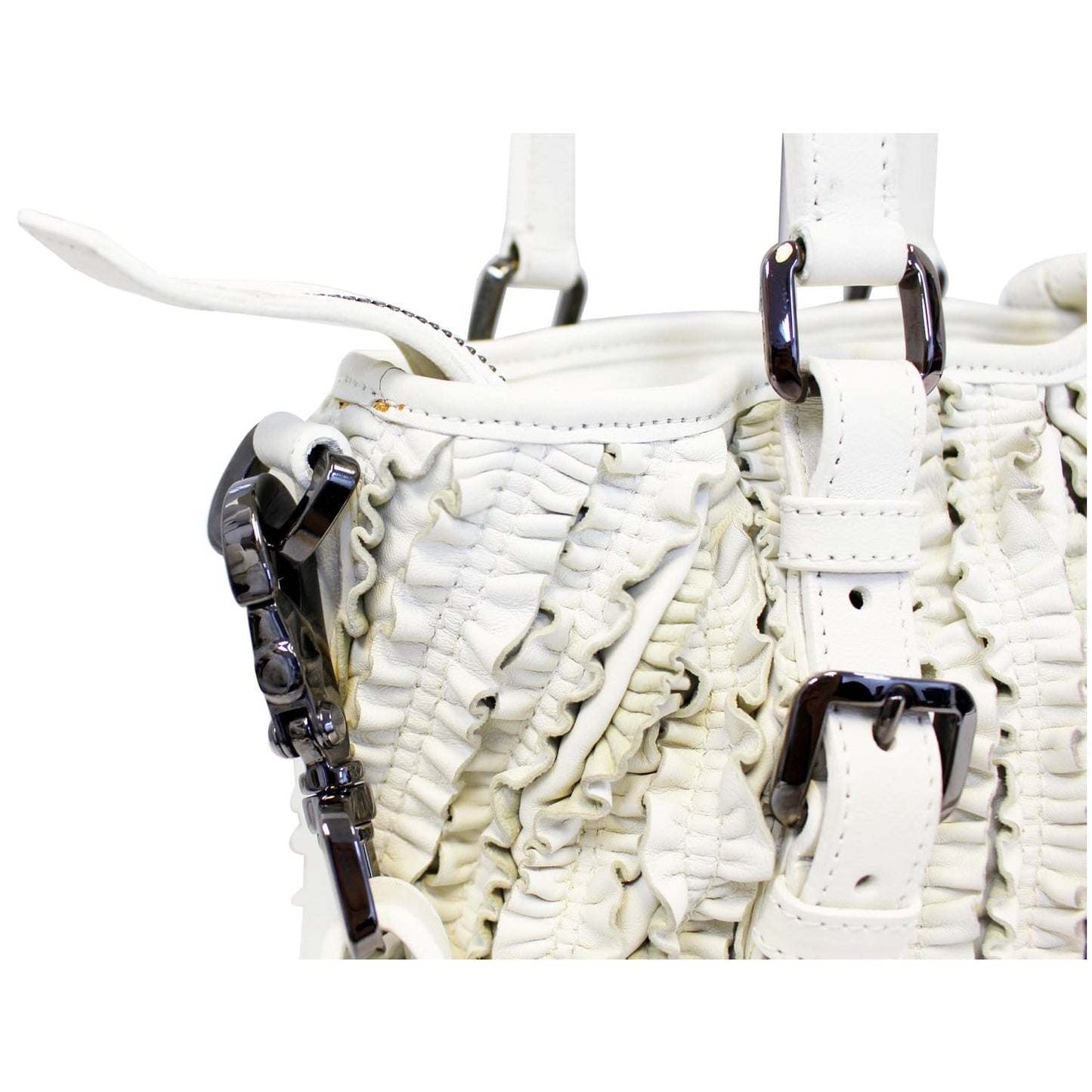 BURBERRY Ruffle Small Lowry White Leather Shoulder Bag