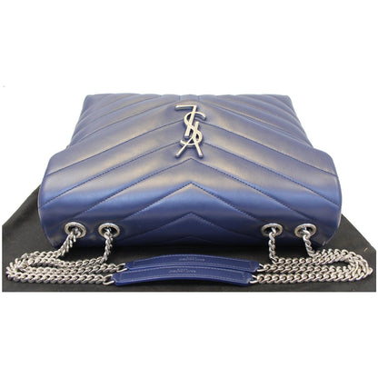 YVES SAINT LAURENT Matelasse Loulou Monogram Calfskin Shoulder Bag Blue