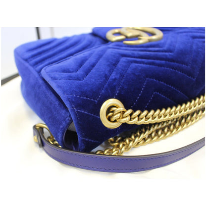 GUCCI GG Marmont Velvet Medium Shoulder Bag Blue 443496